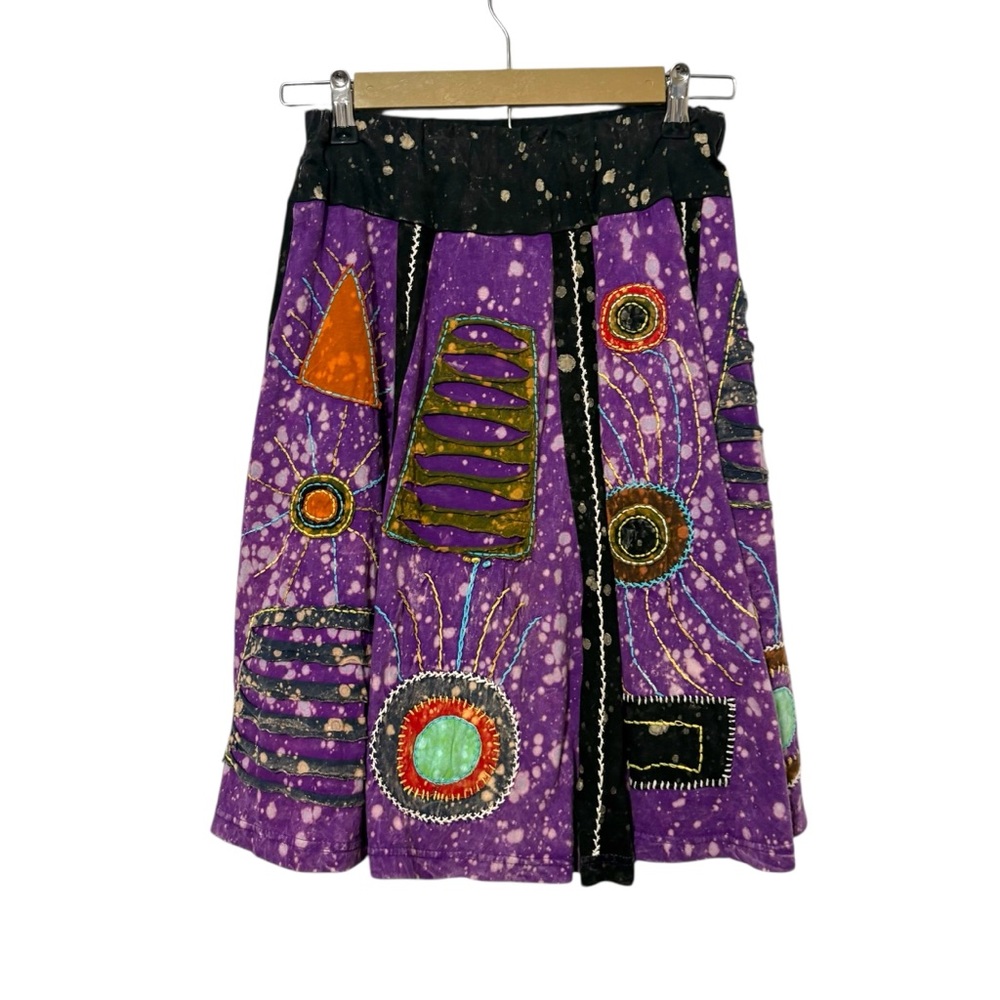Rising International Purple Multicolor Pull On‎ Midi Skirt Boho Hippie Gypsy